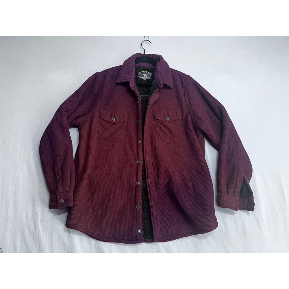 Freedom Foundry Mens Waffle Knit Sherpa Lined Flannel Shirt Jacket Burgundy L